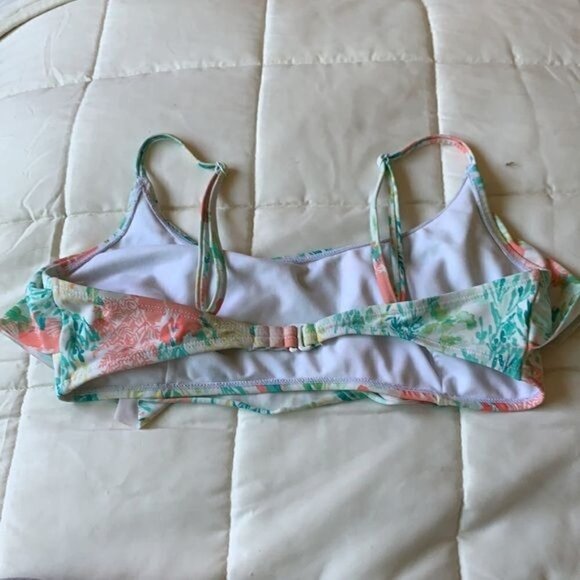 Old Navy Flutter Top Bikini Bra Top - Green/White/Pink Floral Print, Sz Large Jr - Picture 2 of 8